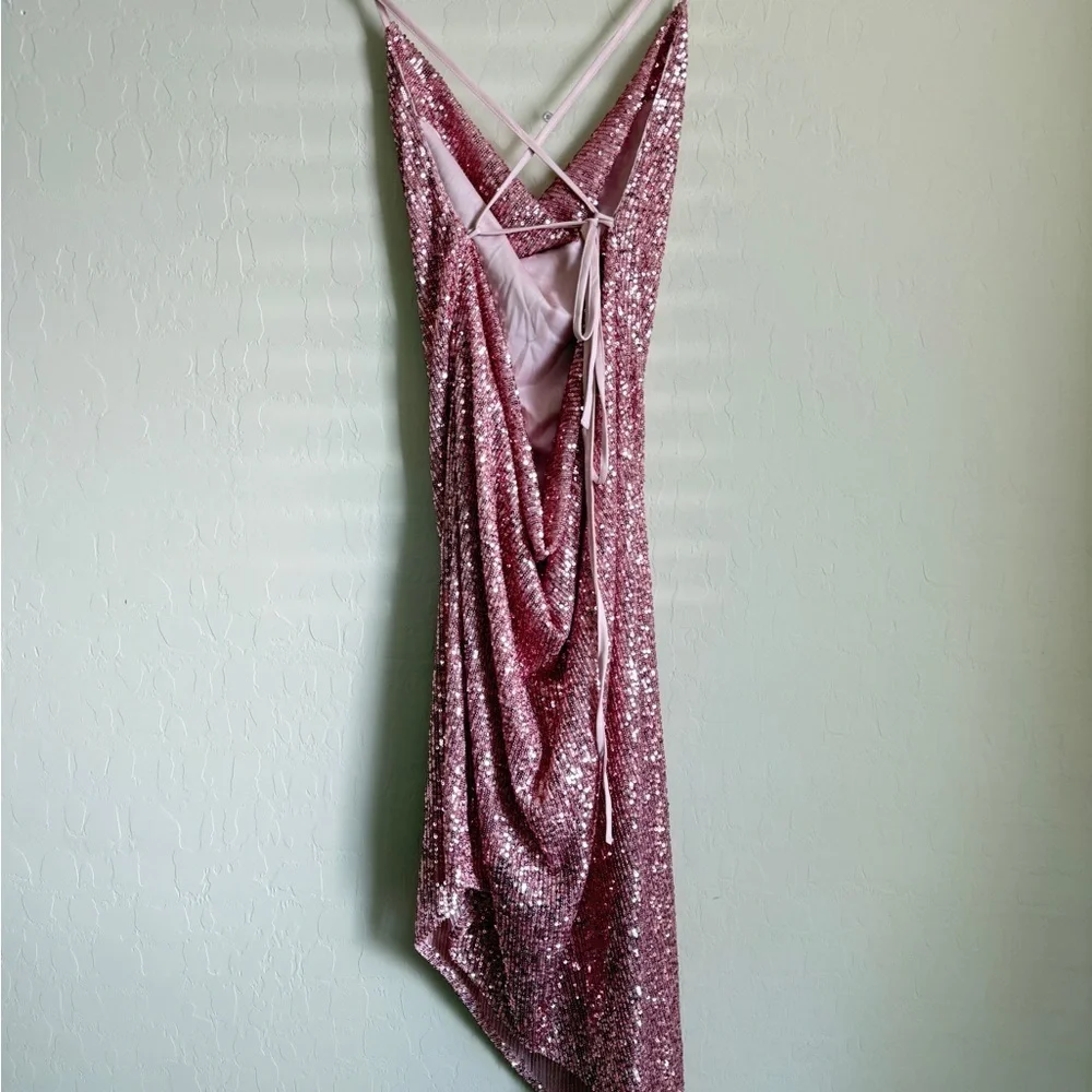 ASOS Nordstrom sequin 90s dress cowl neck slip midi pink homecoming US size 12